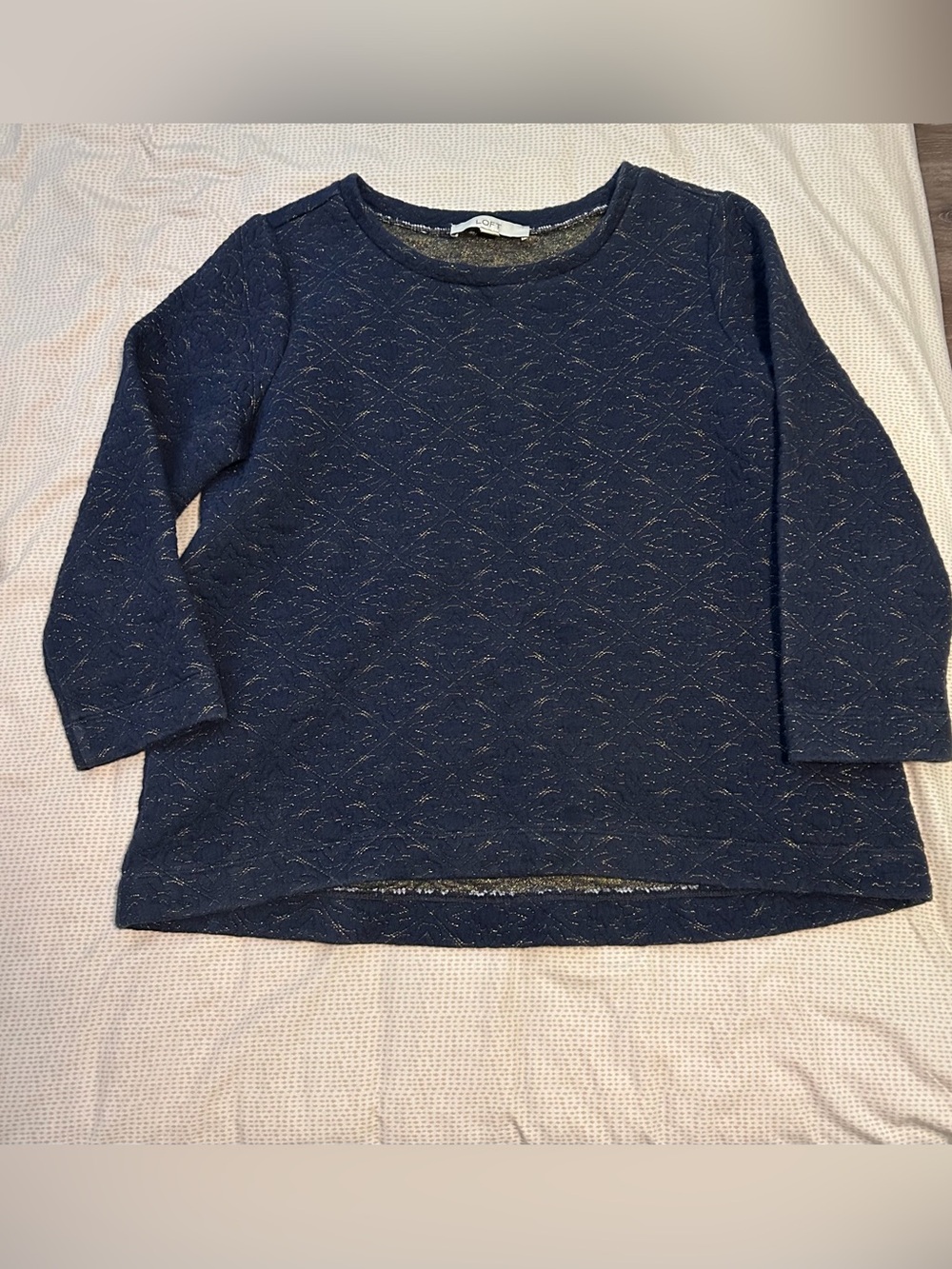 LOFT Navy Blue Long-Sleeve Top with Metallic Thread